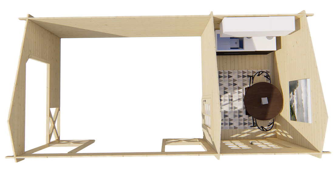 Interieur van het tuinhuisje van Zaventem